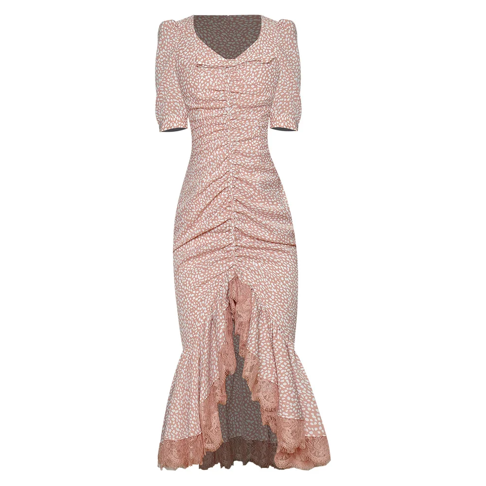 

EXCELLENT QUALITY Fashion 2021 Designer Runway V-Neck Short-Sleeved Mermaid Dress