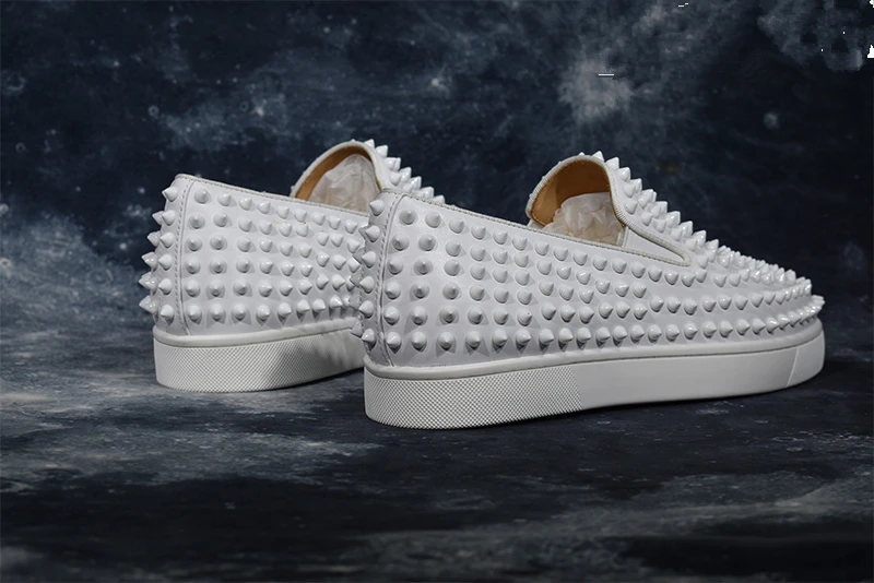 White Spikes Mens Designer Shoes Low Top Round Toe Men Dress Slip on High Quality Fashion Runway for | Обувь
