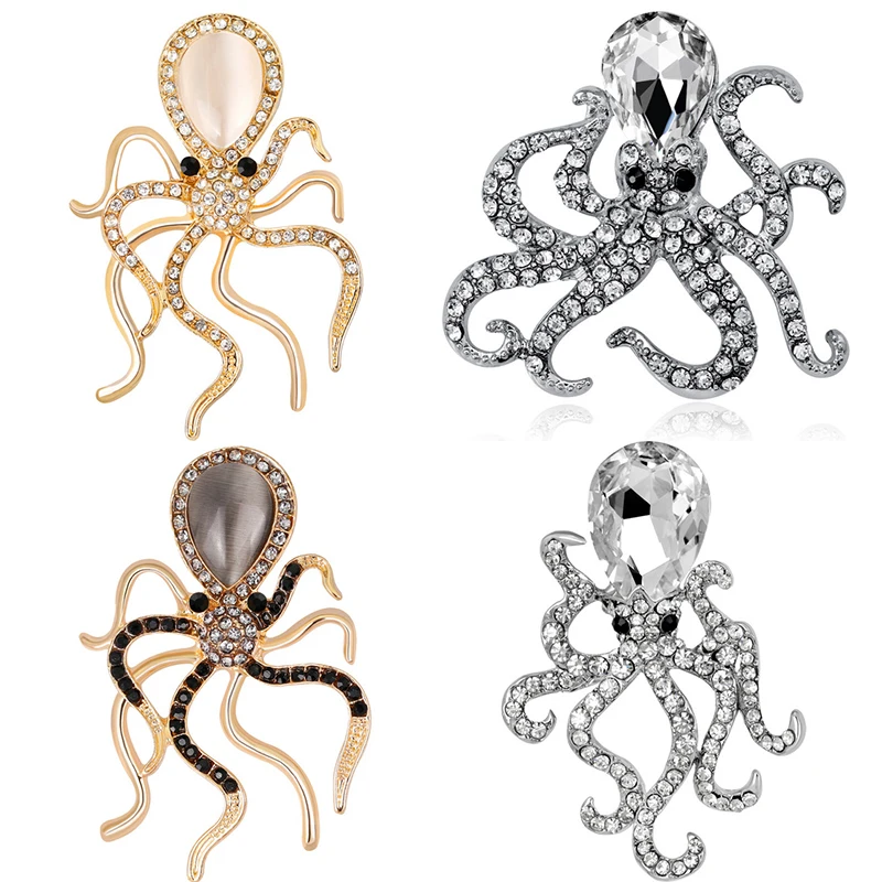 

Fashion Crystal Octopus Brooches for Men Suit Badge Rhhinestone Jewelry Marine Organism Brooch Pin Lovers' Clothes Accessories