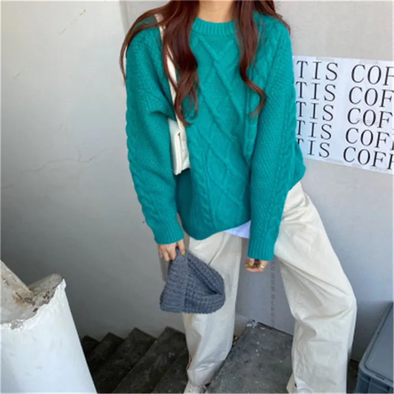 

RUGOD New Christmas Woman's Jersey Korean Casual O-Neck Twist Thicken Sweater Female Long Sleeve Oversized All Match Warm Jumper
