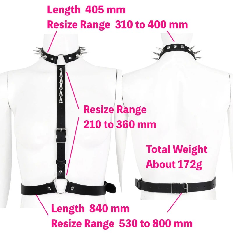 

Gothic Hollow Out Lingerie Rivets Restraint Collar Bondage Fetish Choker Adjustable Body Cage Harness Belt Chest Leather Straps