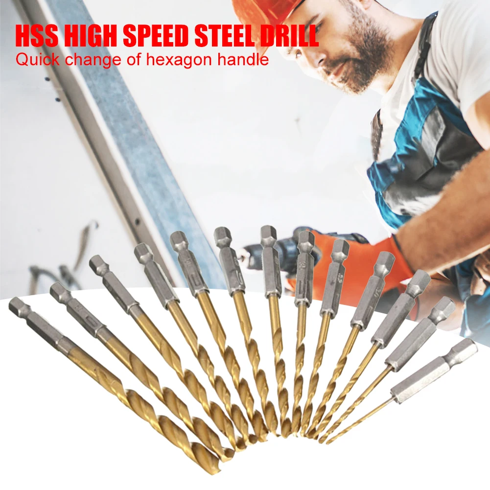 

13Pcs 1/4 Hex Shank Bit HSS Titanium Coated Drill Bit for Woodworking Carpenter Straight Hole Drilling Rotary Tool