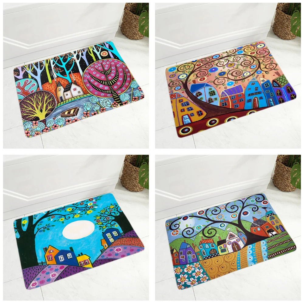 

Retro Rural Color City Doormat Super Soft Flannel Carpet for Kitchen Bedroom Non-Slip Decor Cartoon House Floor Door Mat 40x60cm