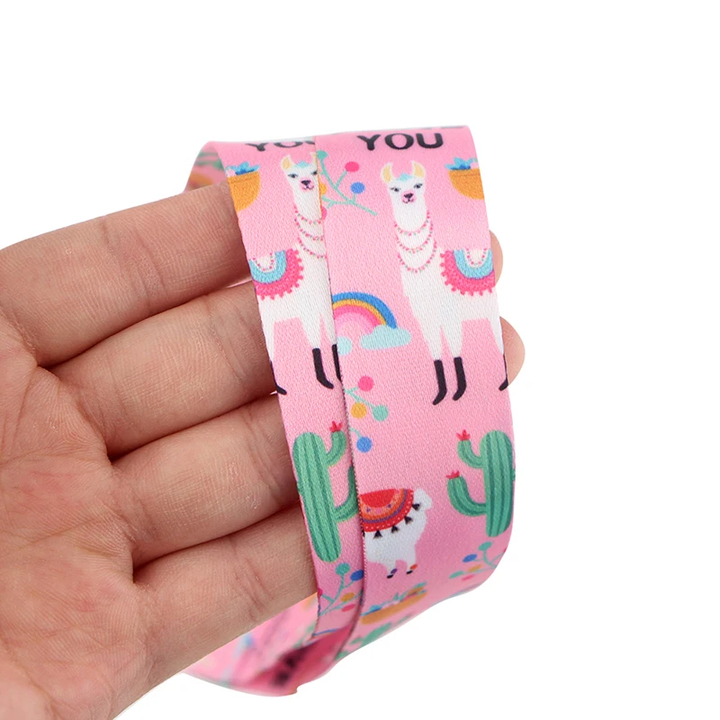 

JF0058 Pink Cute Alpaca Keychain Ribbon Lanyards for Key ID Card Phone Straps Hanging Rope Lariat Student Badge Holder