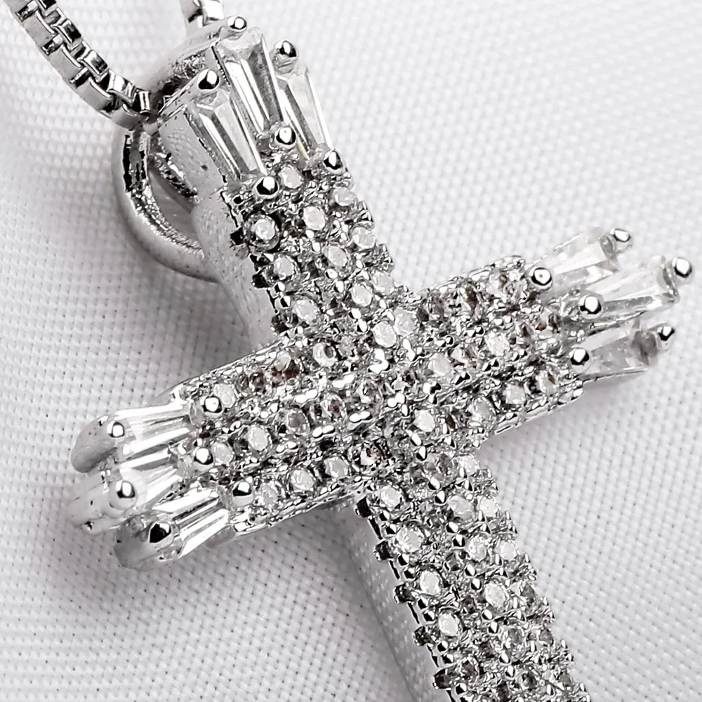 

Cross Necklace Cubic Zirconia CZ Necklace Pendant for Women Girls, 18" White Silver plated Hip hop necklace Jewelry3