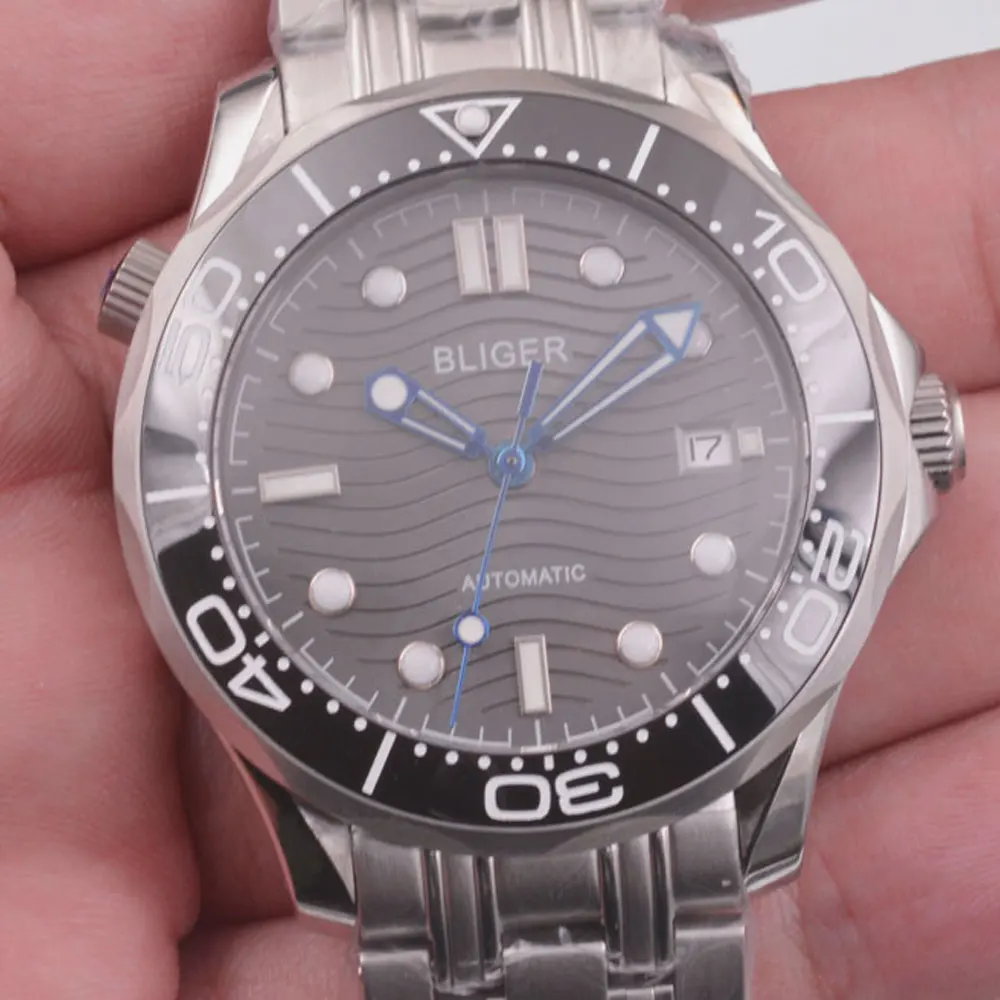 Bliger 41 мм черный циферблат Дата Синяя рука сапфировое стекло автоматический