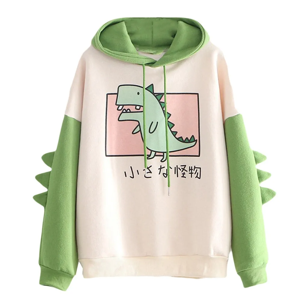 

Fashion Women Sweatshirt Casual Print Long Sleeve Splice Dinosaur hoodies Sweatshirt Tops ropa mujer
