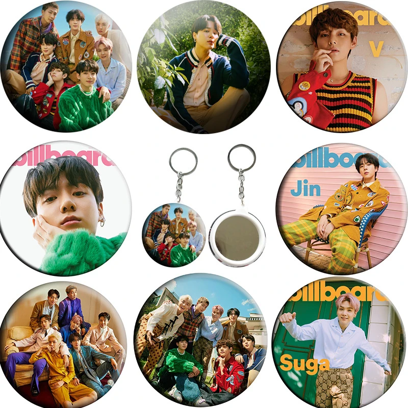 

KPOP Bangtan Boys Billboard Magazine Photo Badge Brooch JIN JIMIN SUGA Jungkook Keychain Keyring Bag Accessories J73