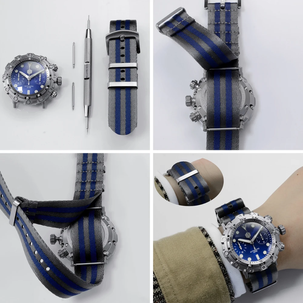 

San Martin Watch Strap 20mm 22mm Universal Sports Troops Parachute Bag Watchband Nato Nylon Strap Pilot Military Watch Band