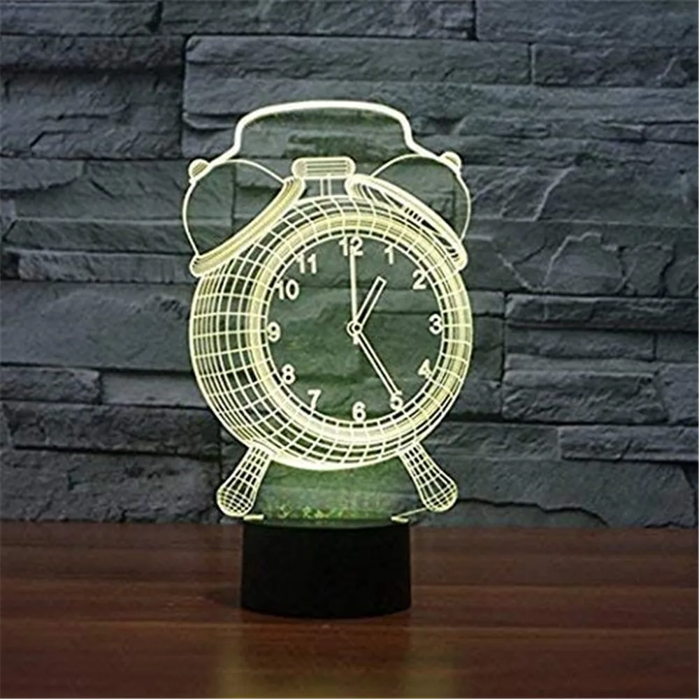 Будильник 3D иллюзия Лампа 7 цветов Изменение сенсорное управление USB настольная