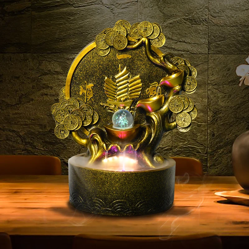 

Opening Gift Feng Shui Wheel Indoor Money Drawing and Luck Changing Water Fountain Humidifier Floor Ornaments Living Room