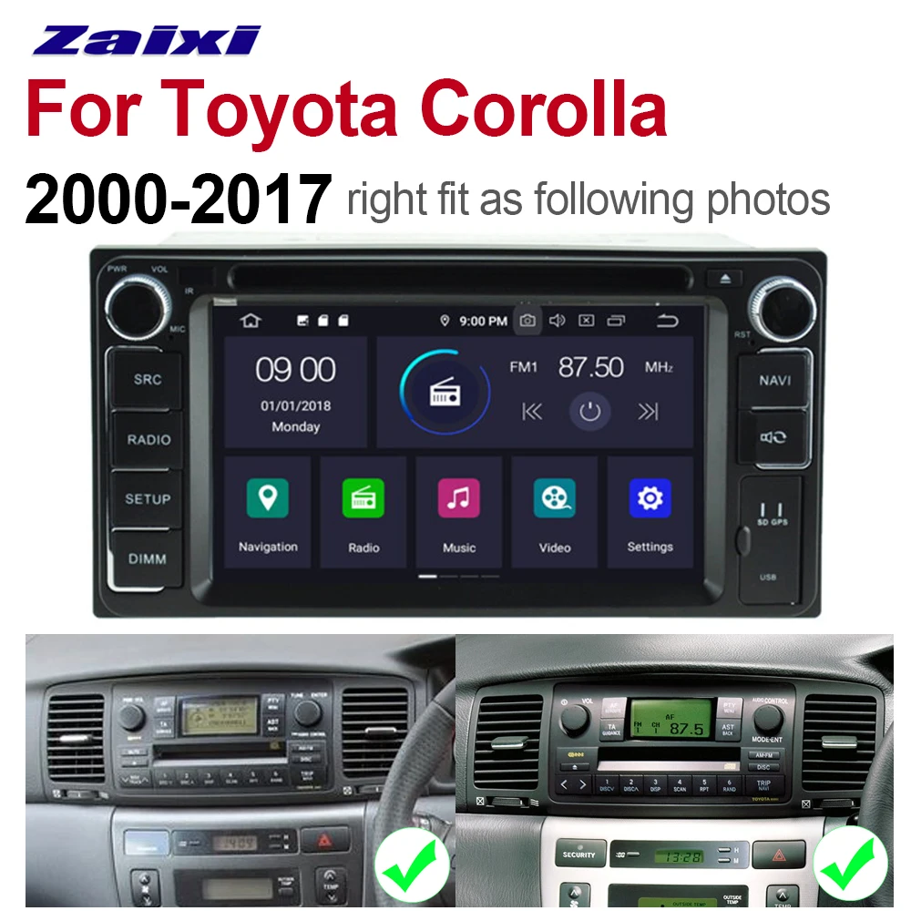 Для Toyota Corolla 2000 ~ 2017 навигационная карта 2din Android 9 0 Восьмиядерный 4 Гб ОЗУ