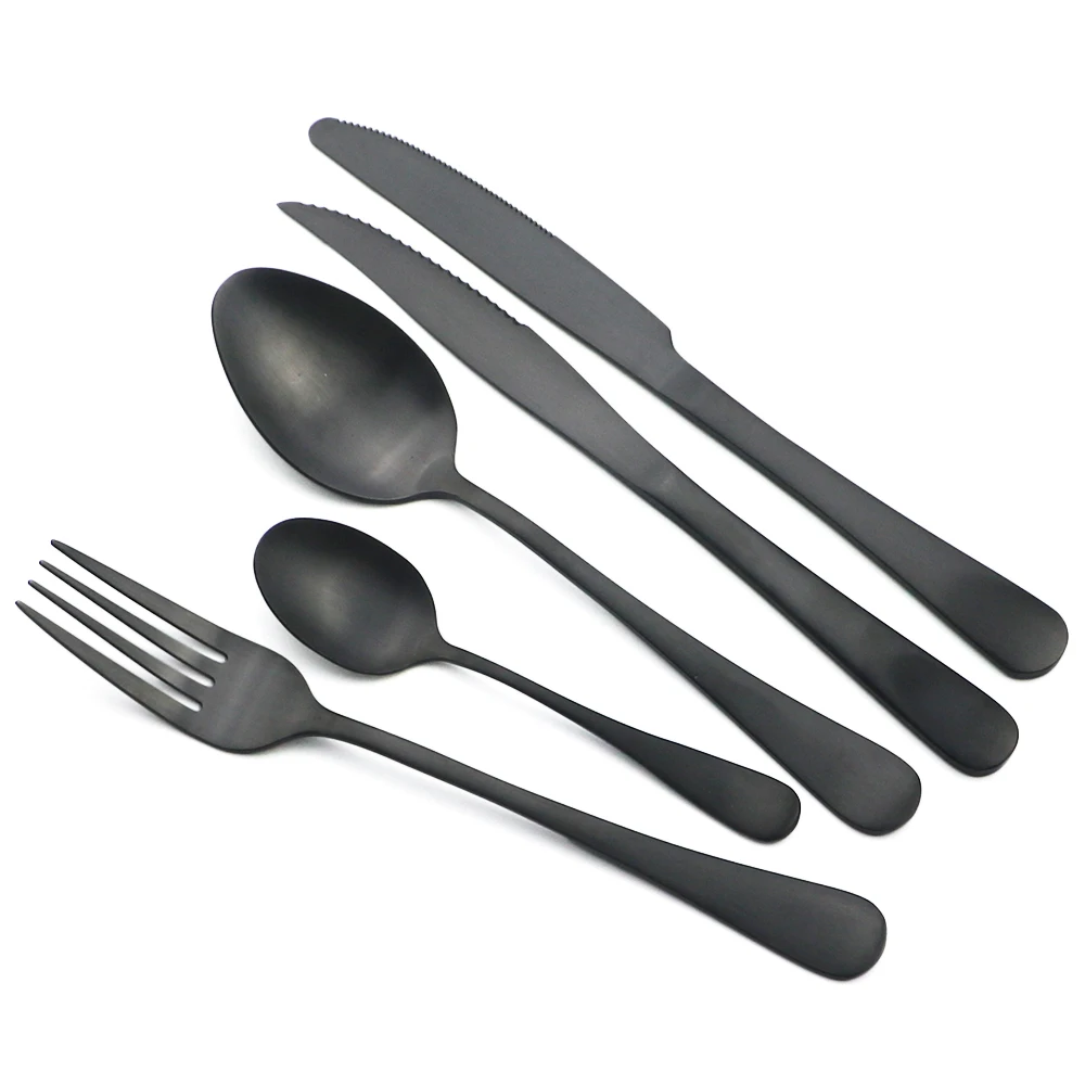 

6 People Matte Black Cutlery Set Stainless Steel Dinnerware Steak Knives Forks Spoon Dinner Flatware Party Kitchen Tableware Set