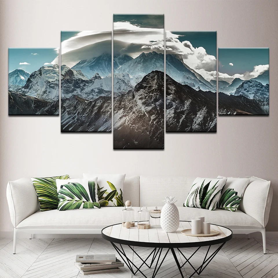 Canvas Wall Art 5 Pieces HD Printed Snow Mountains Landscape Posters Home Decorative Modern Living Room Decoration Paintings | Дом и сад