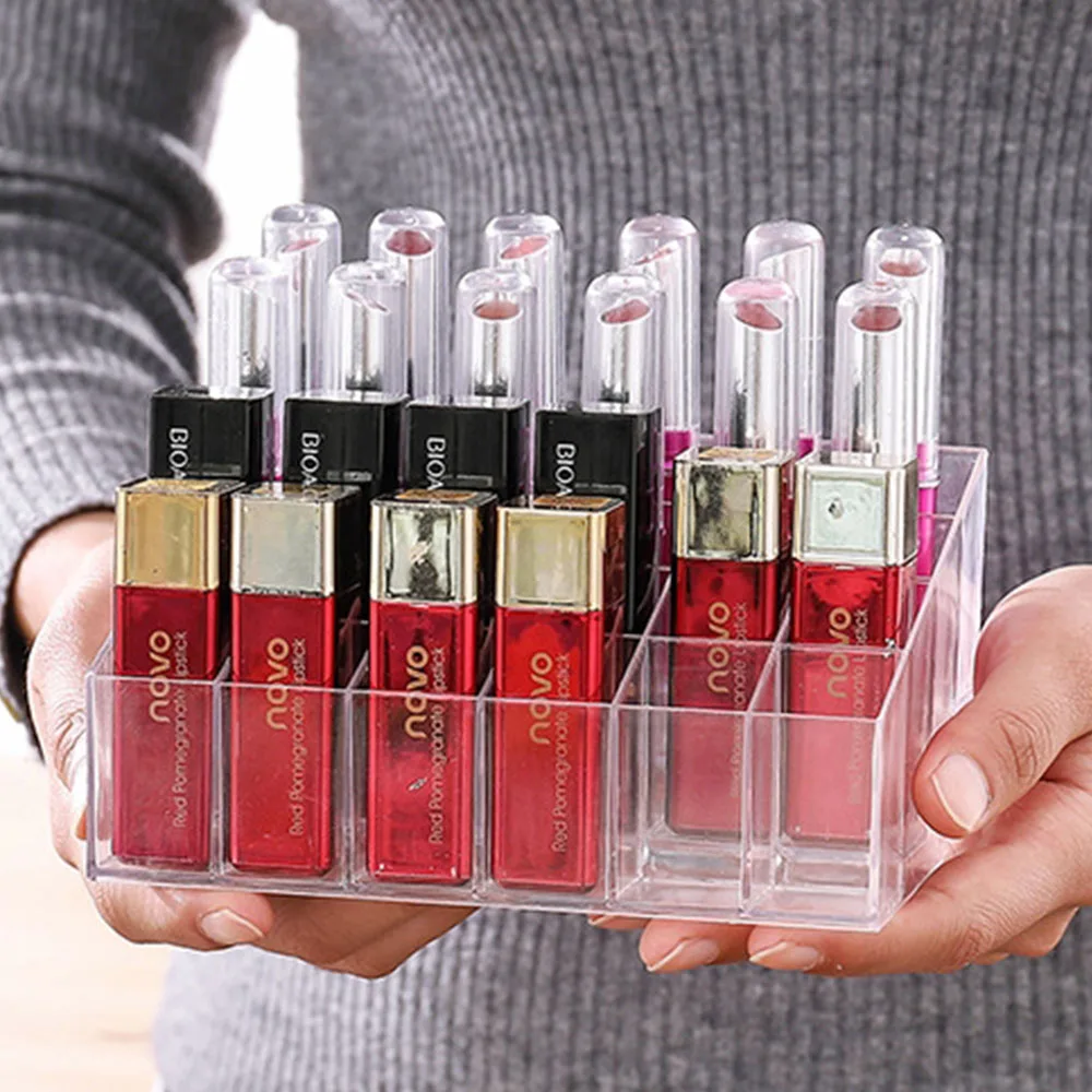 

24 Grid Lipstick Box Acrylic Makeup Organizer Storage Box Lipstick Nail Polish Display Stand Holder Cosmetic Organizer Box