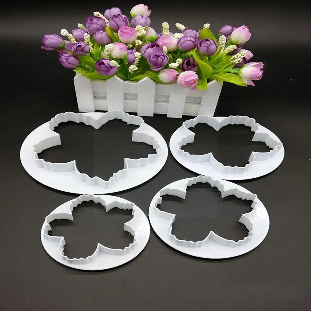 

New 4pcs Peony Cake Knife Mould Plastic Paste Cutter Kitchen Decorating Tool Cake Sets Baking Mold Fondant Gumpaste Tools C0X2