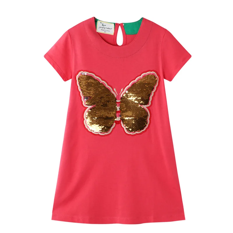 

2-7 Years Girl's Dress Buttlerfly Sequines T-Shirt Dress for Toddler Kids Summer Outfit Princess Party Dress