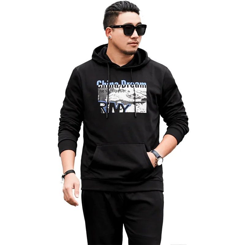 

Spring new men's fattening plus size fashion casual hooded sweater pants suit men's fat long sleeve suit