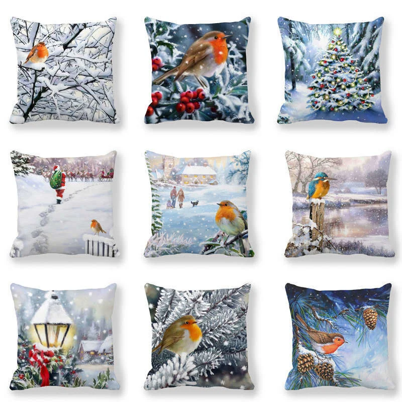 

Color Cushion Cover 45x45cm Happy New Year Merry Christmas Decorations For Home Sofa Bed Pillow Case Navidad Funda Cojín