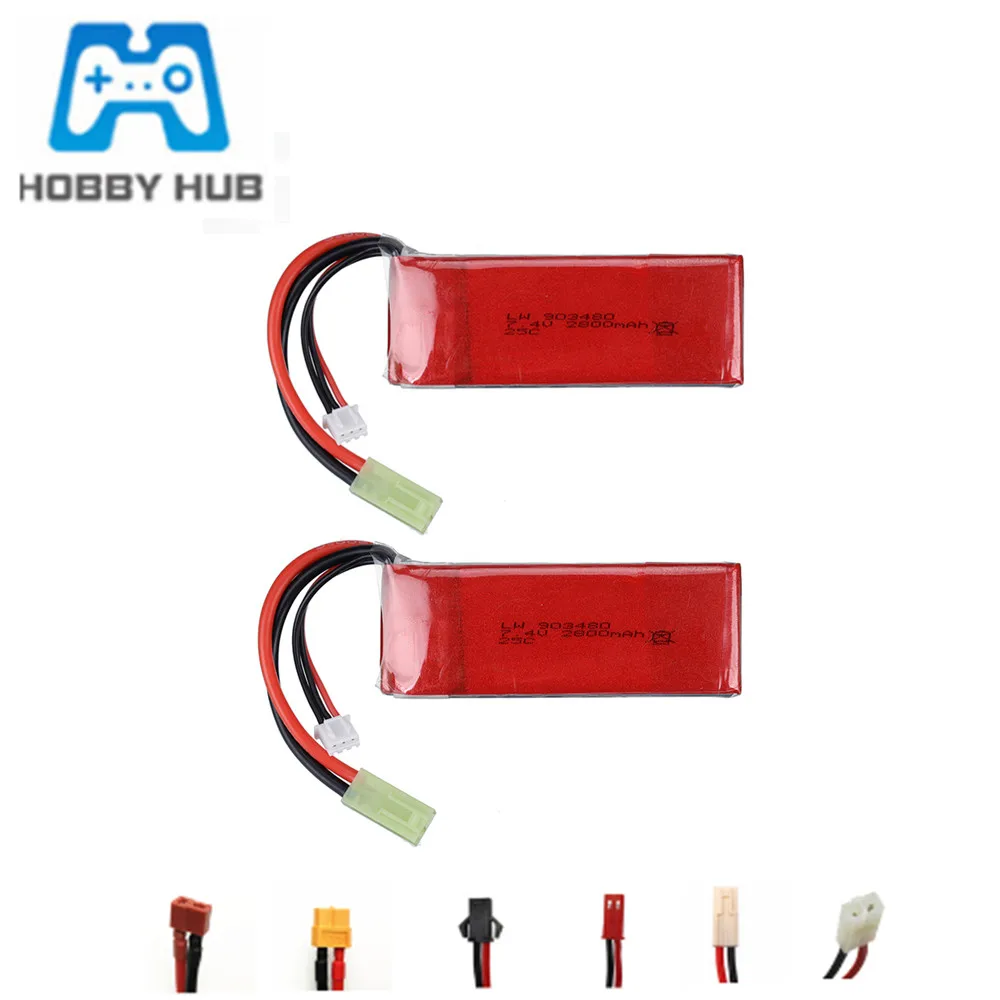 Литий-Полимерный Аккумулятор 7,4 в 2800 мАч 25C для FT009 Udi UDI902 144001 A959 12428 12423, 2 шт., запасные части для радиоуправляемых лодок