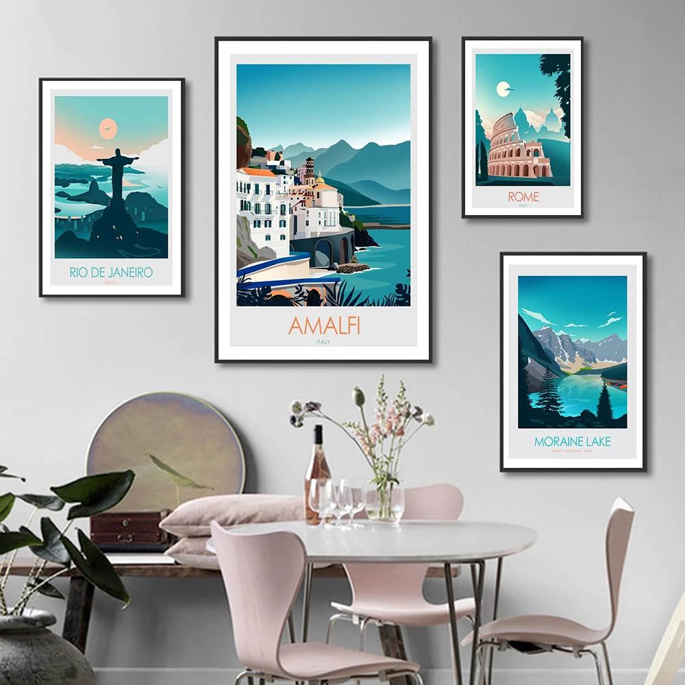 Картина маслом в скандинавском стиле пейзаж римская Амальфи на холсте