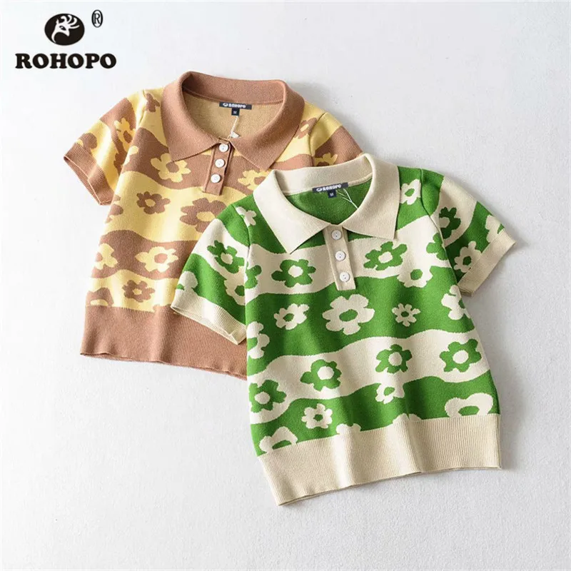 ROHOPO осень толстый женский трикотаж укороченный топ тройники ромашка Цветочный