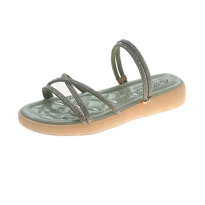 

2021 spring new student style single shoes all-match rhinestone soft sole sandals sandals for women women sandals