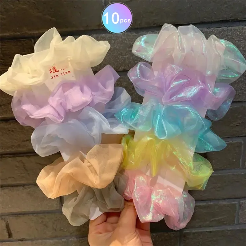 Women Silk Scrunchie Elastic Handmade Multicolor Hair Band Ponytail Holder Headband Accessories 1PC Satin Solid Color |