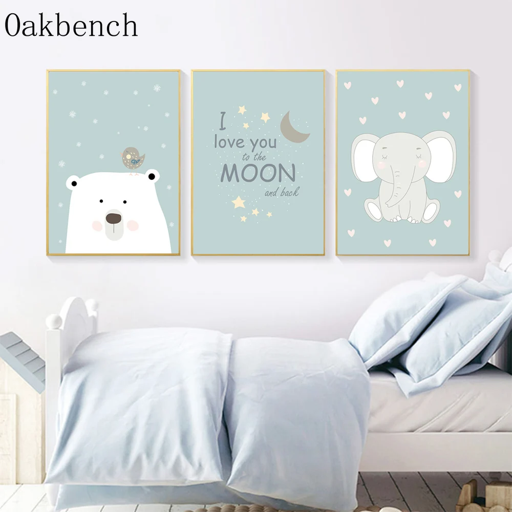 Слон медведь животные печать на стену детский холст картина скандинавский