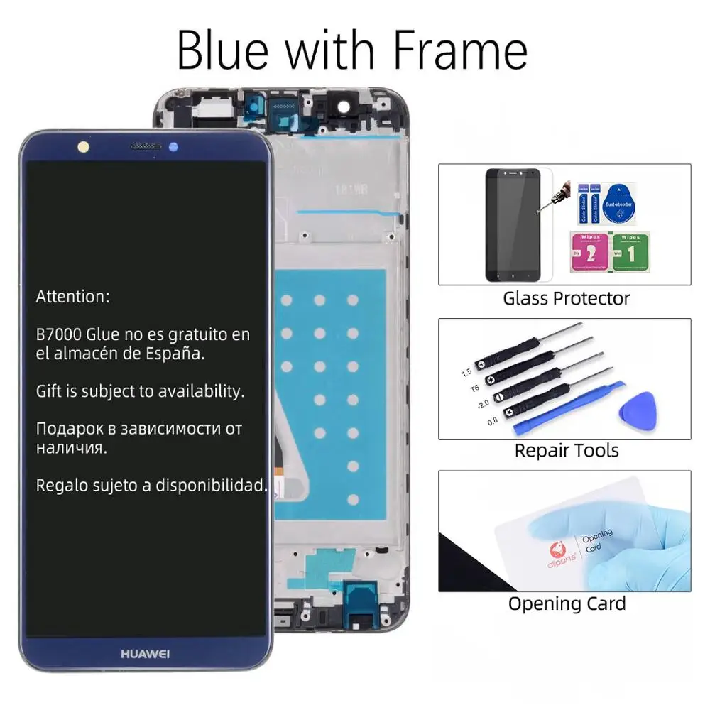 Экран для HUAWEI P Smart LCD в сборе с тачскрином на рамке черный белый синий золото FIG LX1 FIG-LX1 FIG-LX3 - Цвет: Blue with Frame