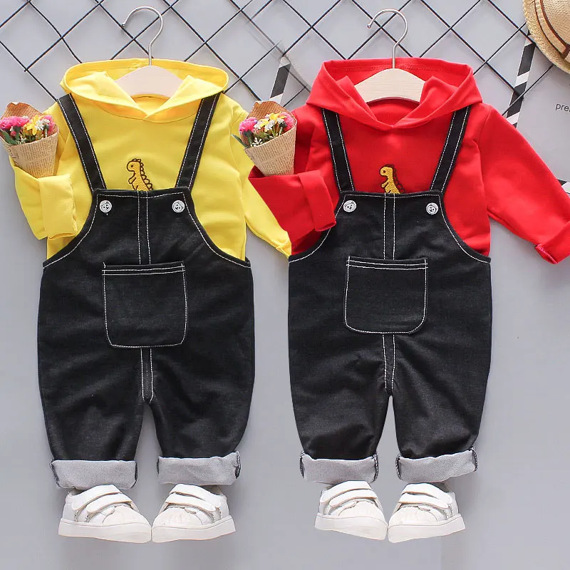 

Baby boy set baby boy spring and autumn cartoon dinosaur overalls suit baby boy cotton hooded sweater casual overalls suit