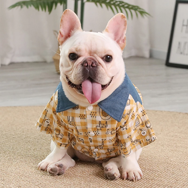 

Летняя рубашка для собак, французская версия, Бишон, мопс, одежда для маленьких и средних собак, одежда, костюм для французских собак, одежда ...