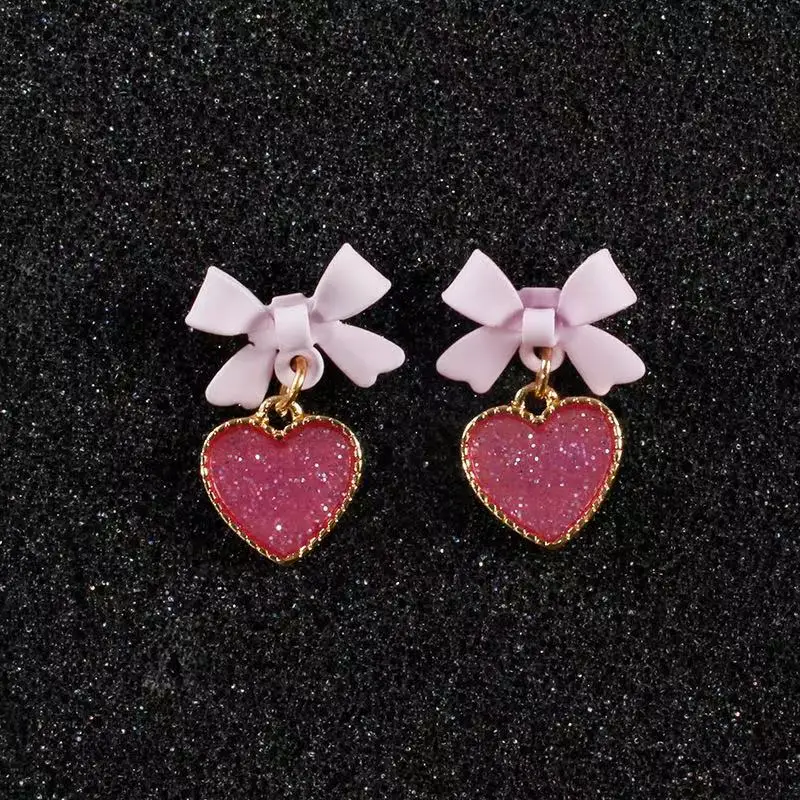 

Earrings Female Temperament Sweet Red Bow Earrings Fresh Frosted Love-Shaped Earrings Earrings