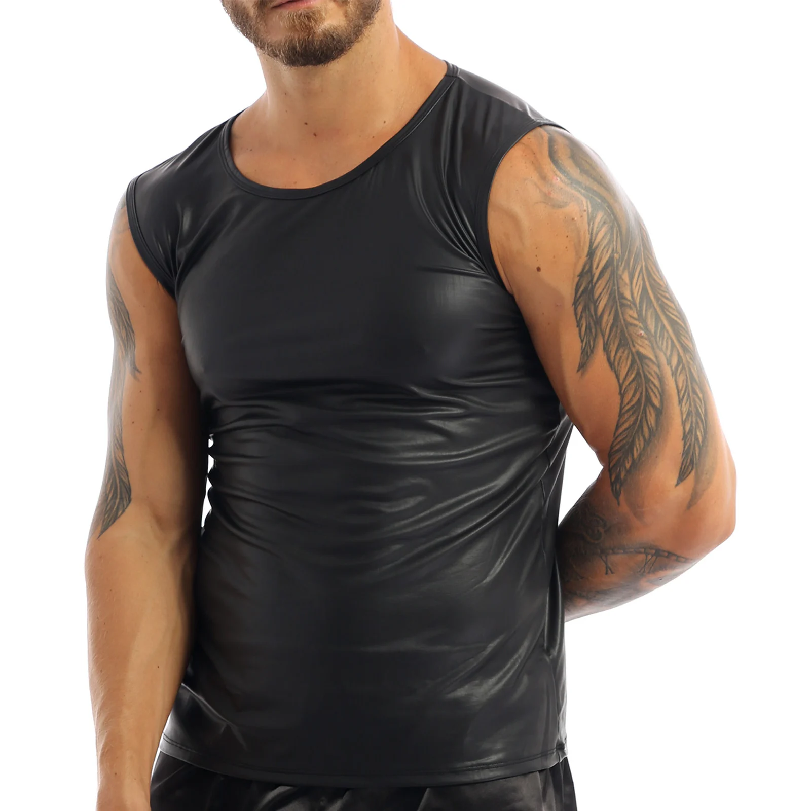 Мужская футболка майка с мокрой кожей вырез лодочкой без рукавов мягкая и