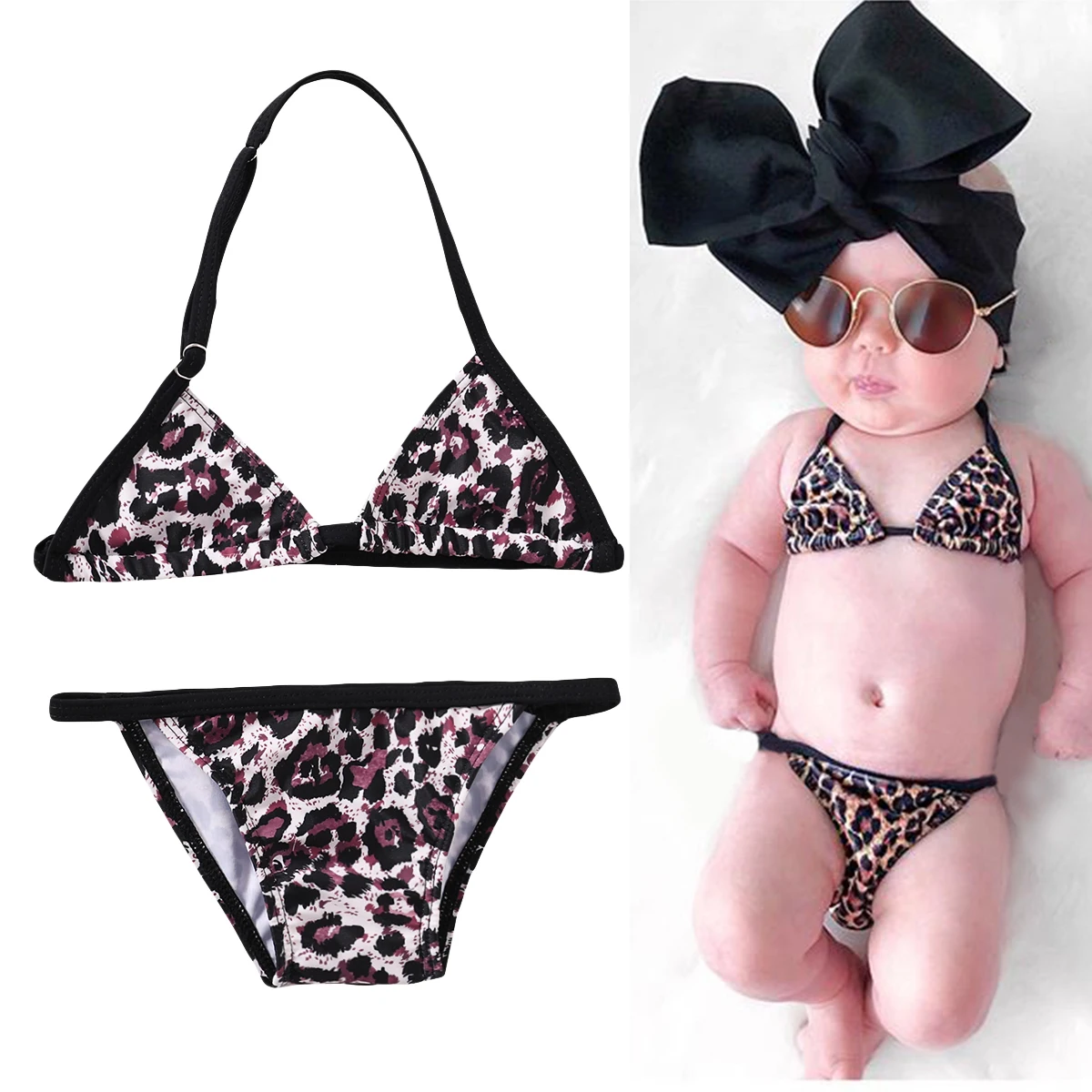 

2020 летние милые пляжные купальники с леопардовым принтом для маленьких девочек, купальник, купальный костюм, бикини