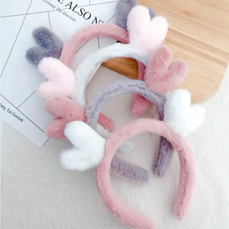 

Korean Style Autumn And Winter Girls Cute Face Wash Antlers Three-dimensional Love Plush Headband Christmas Headband Headdress