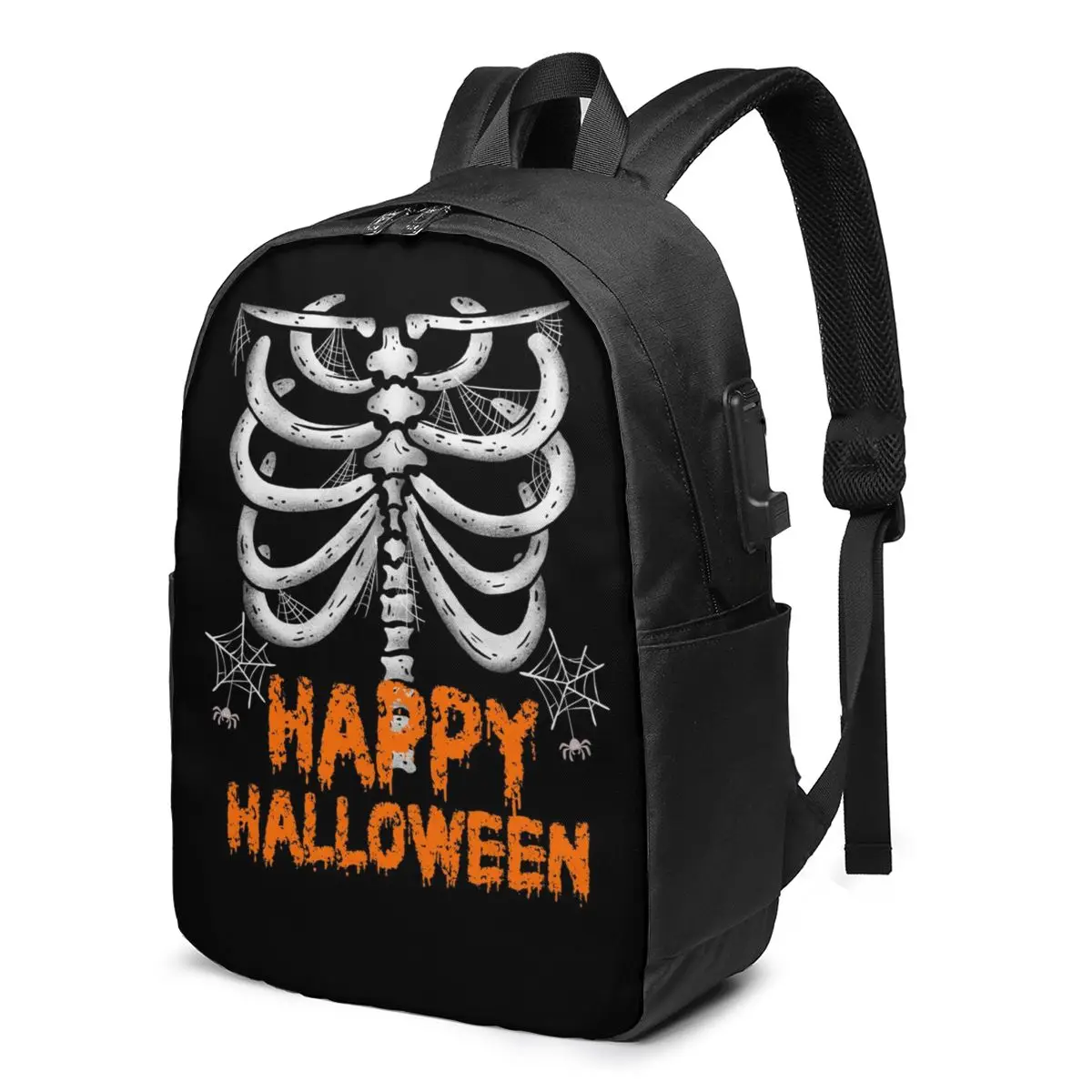 

Веселые рюкзаки с изображением скелета на Хэллоуин, повседневные мужские легкие рюкзаки с изображением паутины, Kawaii, зарядное устройство, ...