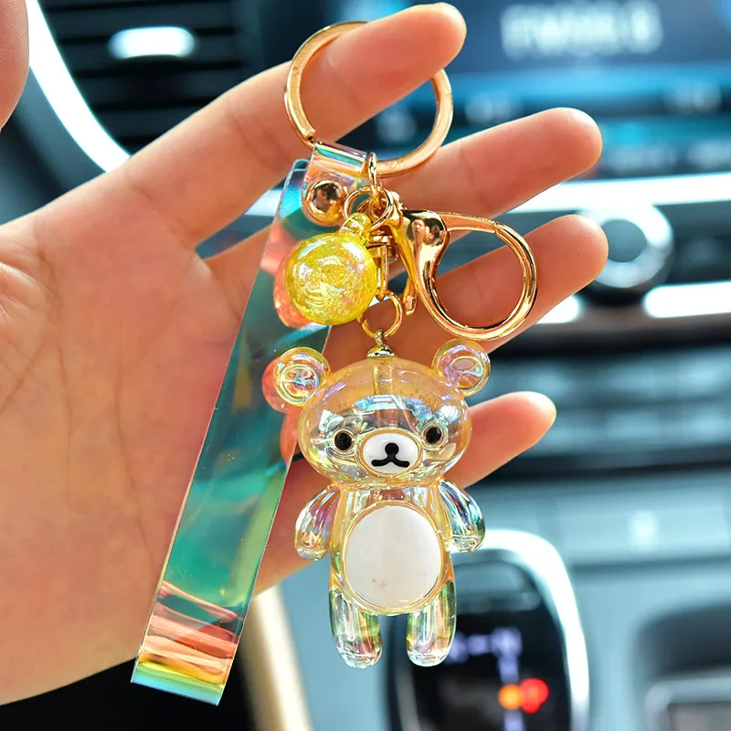 Брелок в виде медведя Радужный брелок зыбучего песка акриловый для ключей