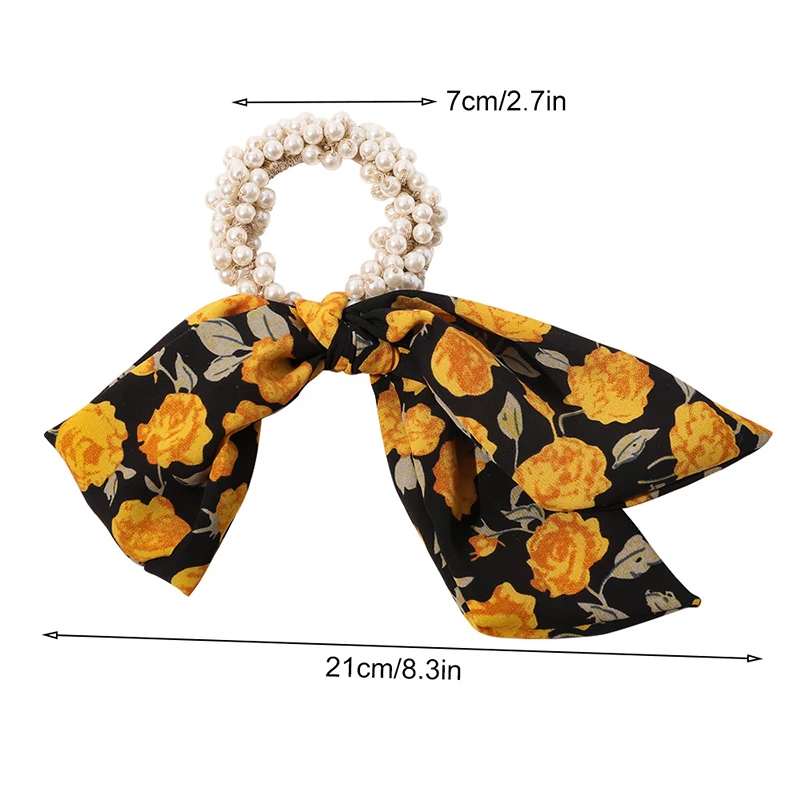 

Korean Pearl Flower Print Hair Tie Hair Scrunchie Chiffon Print Sweet Elastic Hair Band Ponytail Hair Scarf Hair Accessories