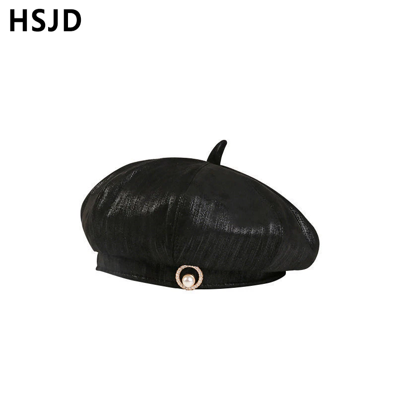 

Women Fashion Pearl Beret French Artist Cap Autumn Winter Warm Beanie Hat Solid Color Adjustable Painter Berets Caps For Girl