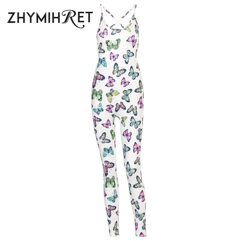 

ZHYMIHRET 2020 Summer Butterfly Print Jumpsuit Women Hollow Out Skinny Rompers Streetwear Sexy Leopard Backless Overall