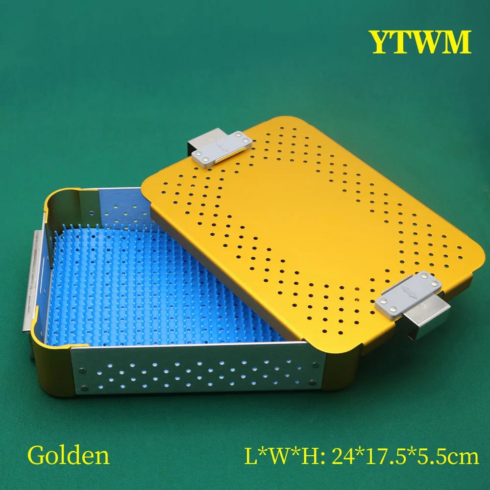Sterilization box for surgical instruments 5.5cm golden stainless steel aluminum alloy silicone with silicone pad