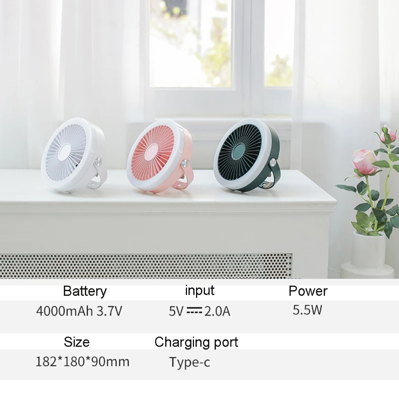 

4000mAh USB Rechargeable Remote Control Ceiling Fan LED Light Lamp for Tent Bed, 2In1 Camping Lantern with Ceiling Fan