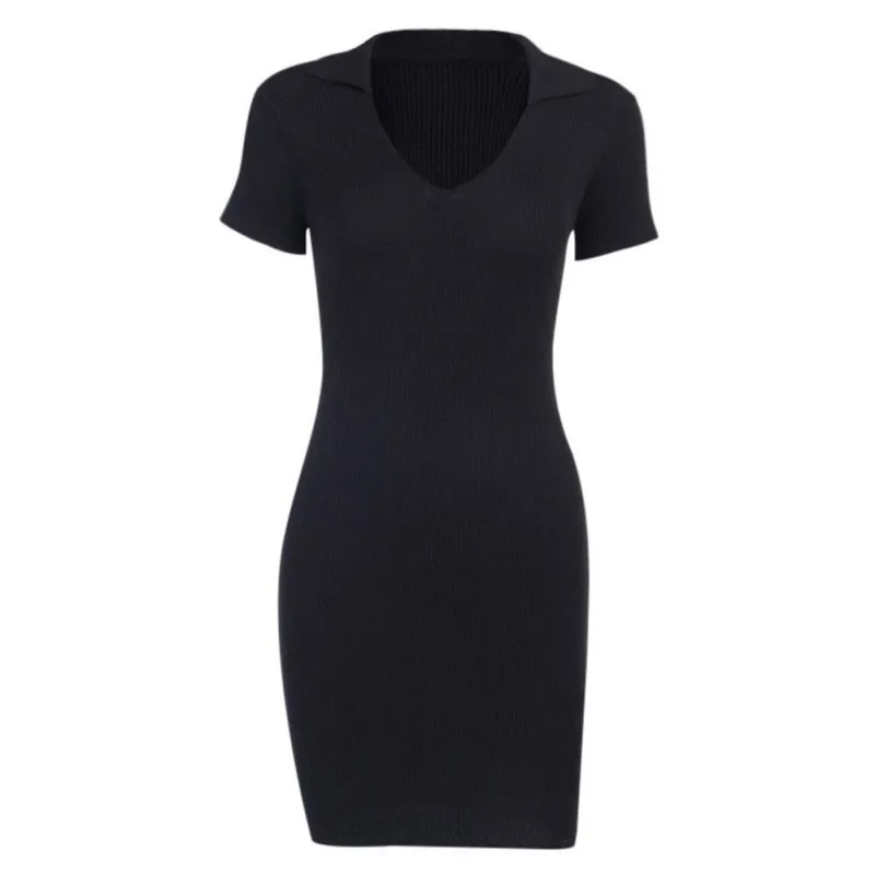 

Short Sleeve Solid Color Women'S Dress Knitting Sexy Tight Pencil Skirt Women'S Casual Dress Bodycon