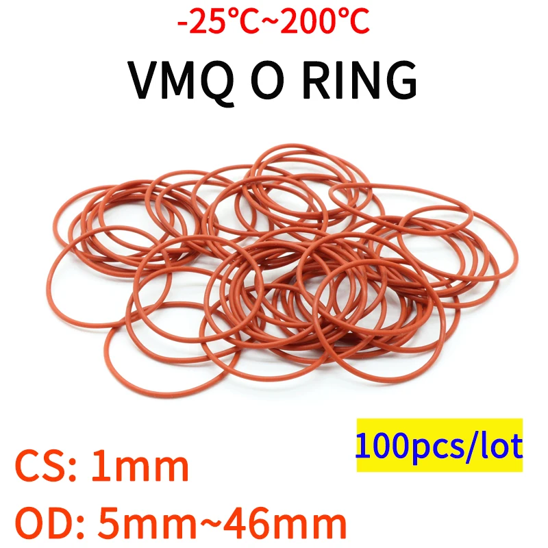 

Уплотнительное кольцо VMQ 100 шт., толщина прокладки CS 1 мм OD 5 ~ 46 мм, силиконовая резиновая изоляция, водонепроницаемая шайба круглой формы, нет...