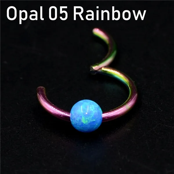 Opal 05 Rainbow 1 шт. титановая шарнирная Опаловая перегородка кликер носовое кольцо Лабрет губа ушной хрящ спираль серьги гвоздики пирсинг ювелирные изделия 16 г - Окраска металла: Opal 05 Rainbow