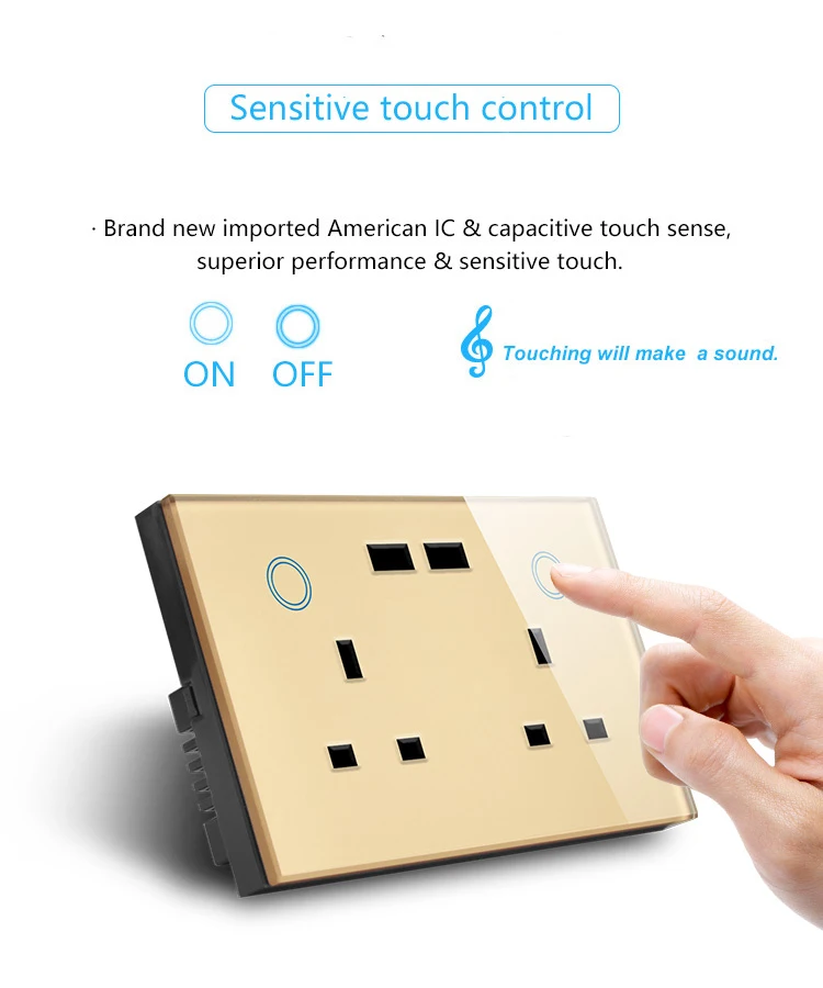 ASEER UK двойная USB розетка сенсорная стеклянная панель универсальная WIFI настенная с