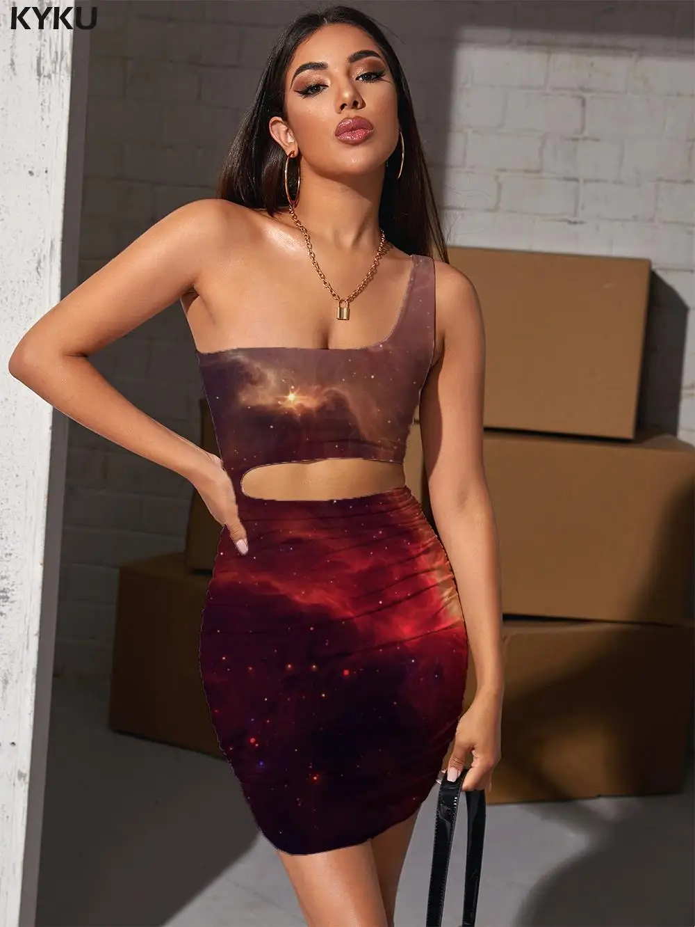 

Женское платье с лямкой на шее KYKU, летнее короткое платье без рукавов с вырезами