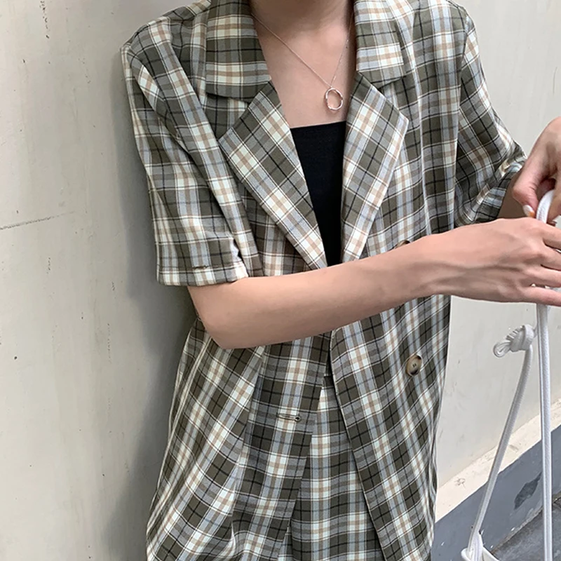 Женский летний костюм с юбкой клетчатый блейзер в Корейском стиле деловой пиджак