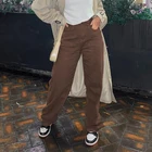 Винтажные женские джинсы в стиле Харадзюку 2021, модные прямые джинсовые брюки с высокой талией, праздничные повседневные коричневые широкие брюки, уличная одежда
